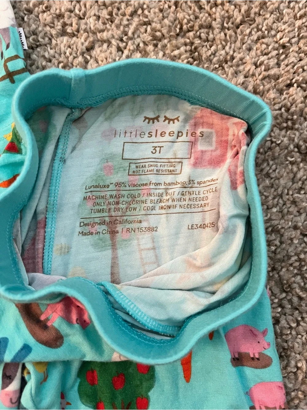 Little Sleepies Aqua Farm Animal Pajama Set with Multicolor Prints
